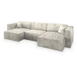WOHNLANDSCHAFT SARMO P Creme Kordstoff mit Schlaffunktion