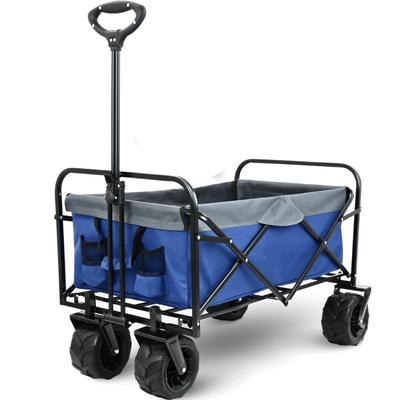 DELUKE Bollerwagen faltbar CALLI - Extra Breite Reifen | Handwagen Transportwagen belastbar bis 120kg Feststellbremsen Sonnen- und Regenschutz, Blau