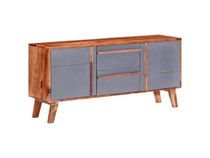Roanoer Sideboard Massivholz Beistellschrank Kommode Grau 120x30x55 cm Vielseitiger Beistellschrank fürs Wohnzimmer mit 2 Schubladen und 4 Fächern für geordnete Aufbewahrung im Alltagsleben.
