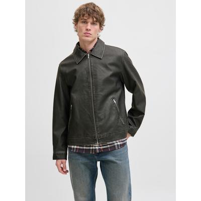 Bikerjacke JACK & JONES "JJECASABLANCA PU JACKET NOOS", Herren, Gr. S, schwarz, Web, Obermaterial: 100% Polyester, regular fit, Jacken, mit Fronttaschen