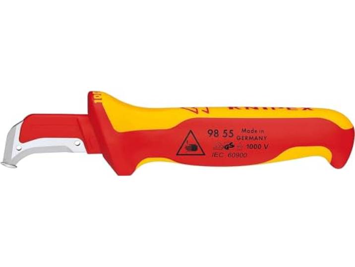 KNIPEX Couteau de dénudage avec sabot de guidage isolées par gaines\, 98 55 Bi-matière\, certifiées VDE 180 mm