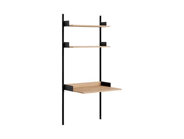 Modulers Design Wandregal „New Works Study“ mit integriertem Schreibtisch Eiche / Schwarz