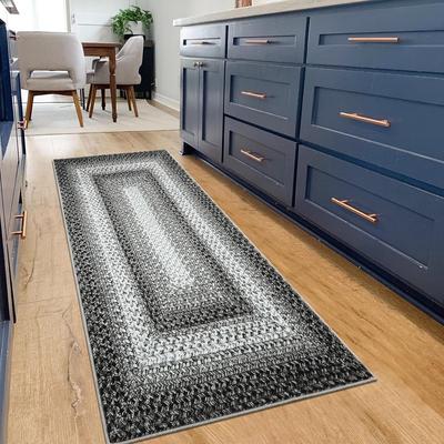 YUN Braided Print Door Mat Modern Geometric Rug Indoor Washable Rug Distressed Aesthetic Carpet