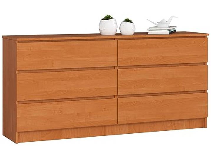 AKORD Kommode K160 160 cm 6 Schubladen für das Wohnzimmer für das Schlafzimmer für das Arbeitszimmer Büro B160 x H77 x T40 cm Gewicht 68,70 kg Erle