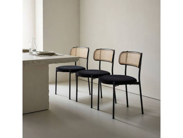 CollaHausse Lot de 4 Chaises de Loisirs en Rotin Noir Pieds en Métal