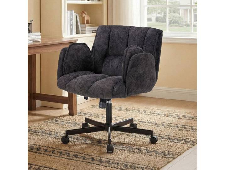 WUVRIE Chaise de bureau pivotante en tissu noir accoudoirs rabattables hauteur réglable roulettes 150 kg