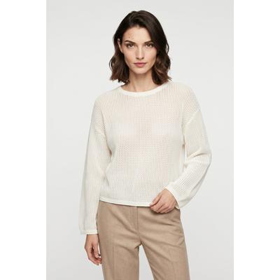 Strickpullover BOSS ORANGE "Farde Premium Damenmode", Damen, Gr. S, open weiß 118, Strick, Obermaterial: 100% Baumwolle, unifarben, relaxed fit normal, Rundhals, Rollsaum, Pullover Strickpullover, in Mesh-Struktur, Relaxed Fit