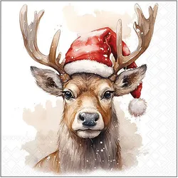 Ambiente, Servietten, Serviette "Deer With Santa Hat " (20 Stk., 33 x 33 cm)
