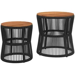 vidaXL Garten-Beistelltische 2 Stk. mit Holzplatte Schwarz Poly Rattan