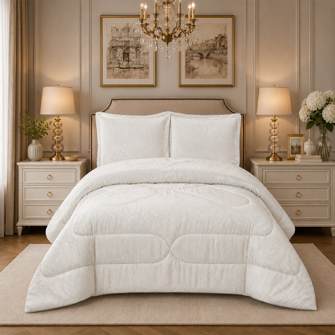 Textile Home Bridal Jacquard Bedspread With Pillow Sham Floral Printed Coverlet, Decorative Luxury All-Season Bedding Off White King Bedspread