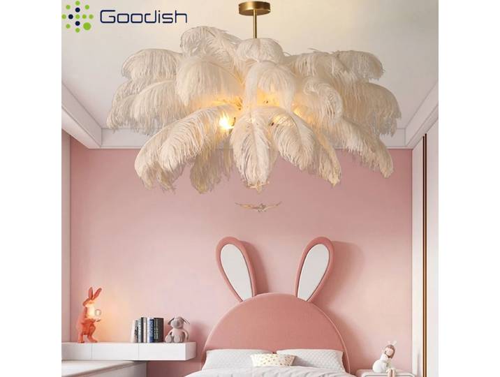 Lustre moderne de luxe nordique en plumes d'autruche blanches, luminaire LED créatif pour salon, décoration intérieure