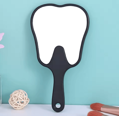 Inspire Curations Cute Tooth Shaped Handheld Makeup Mirror black
