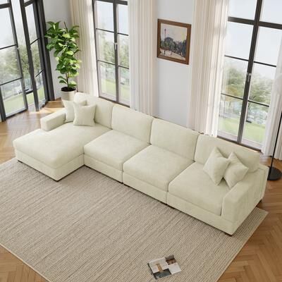 Lumibee Oversized Modern Chenille L-shape Modular Sectional Sofa with Chaise