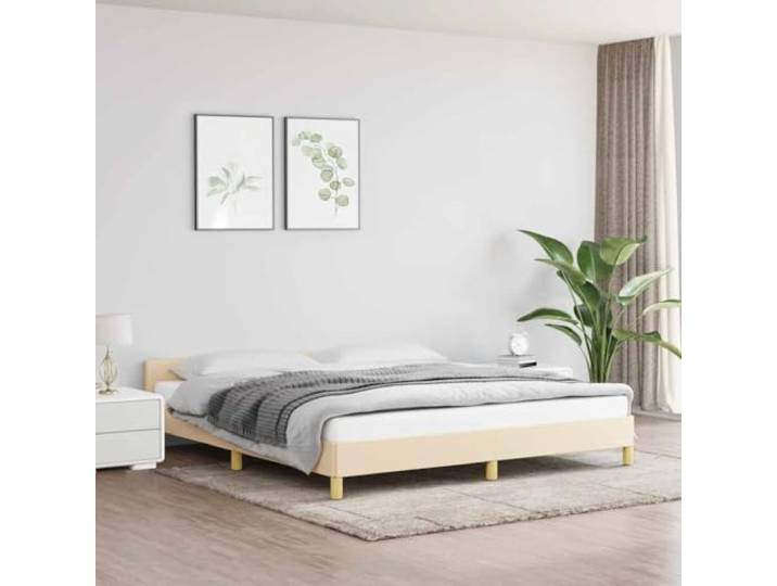Strapazierfähiger Stoff Stützbeine Kopfteil 160 x 200 cm Creme Bettgestell ohne Matratze Creme 160x200 cm Stoff mit Kopfteil Stabil Holzlatten Komfortabel Polsterbett Rahmen