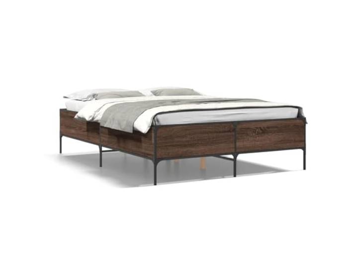 PUGYNBK Holzbettrahmen aus technischem Eichenholz, 160 x 200 cm Robuste Metallbeine, Latten im Lieferumfang enthalten, stabiler Boden, Matratze nicht im Lieferumfang enthalten