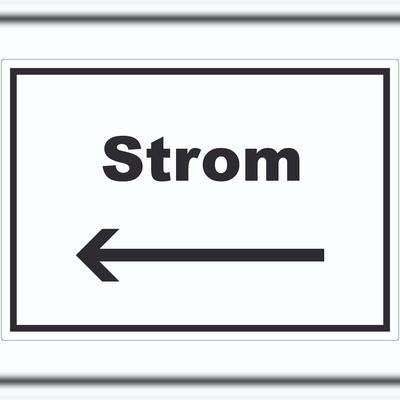 HB-Druck Strom Aufkleber mit Text und Richtungspfeil links Anschluss waagerecht A7 (74x105mm)