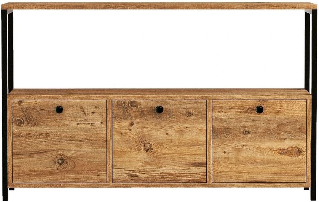 Buffet 3 portes effet bois avec piètement noir 120 cm - Mareva