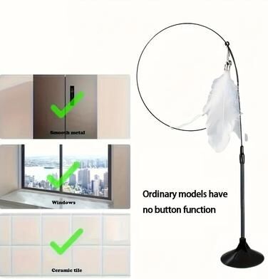 Multisell Products Hub Interactive Bell & Feather Wand Suction Cup Pole For Exciting Cat Playtime Ultimate Toy For Fun Adventures black Normal