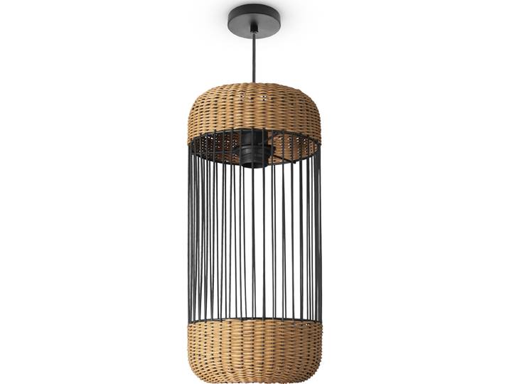 PACO HOME Pendelleuchte PUSTA , schwarz (holzfarben), Ø 19cm H: 193cm, Leuchten, Rattan Esszimmer Lampe Pendelleuchte Boho Zylinder Rustikal E27, Pendelleuchte