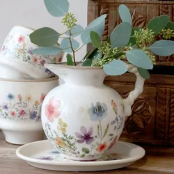 Chic Antique Fleurville Kanne mit gedrehtem Henkel, 18,5 cm, Ø 20,5 cm - creme