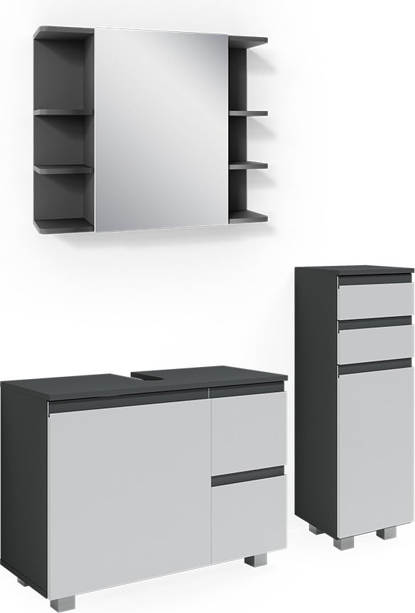 Vicco Badkamermeubel set J-Shape Antraciet 3-delig, Model 40130