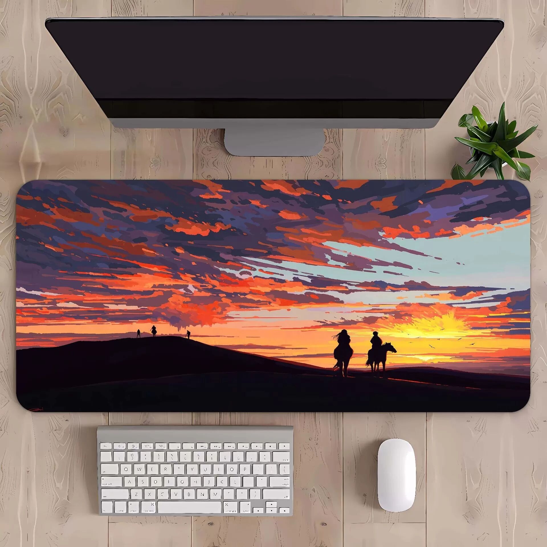 INF Sonnenuntergang Landschaft Tastatur Mauspad - Rutschfest, Abriebfest Groß