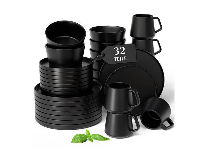 MiaMio Geschirr-Set Luxe Geschirrset 32-tlg Schwarz