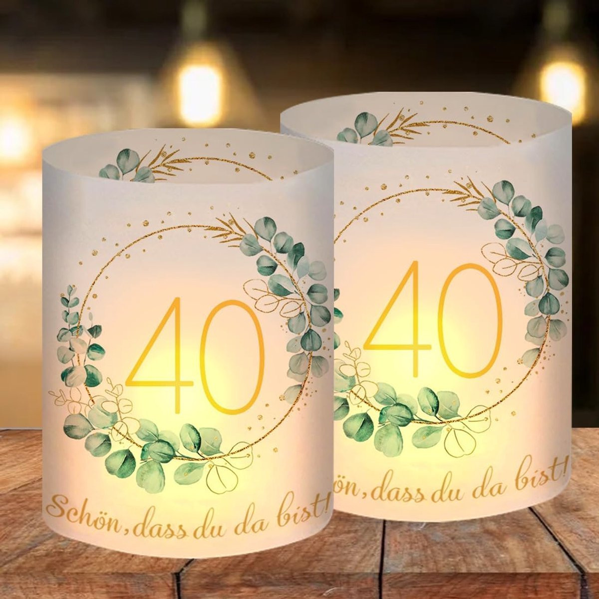 Lantaarn Tafeldecoratie voor 40e Verjaardag met DASS Du Bist tekst, geschikt voor theelichtjes en kaarsen
