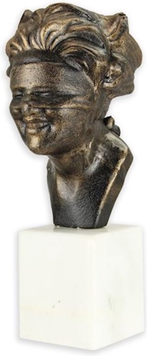 MadDeco Gietijzeren Buste Justitia op Marmeren Ondergrond