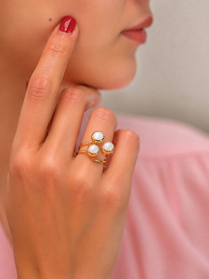 L'Atelier de Gaia Vergold. Ring mit Perlen - onesize