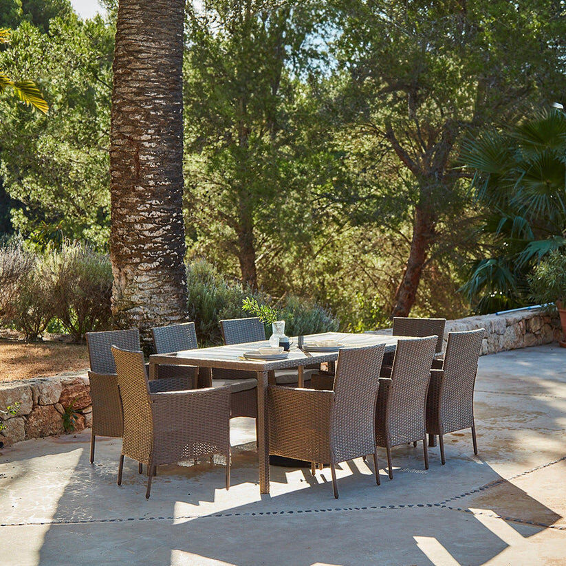 Latitude Run Ahmid 8 - Person Wicker Patio Dining Set with Rectangular Table , Cushions Included Brown 8