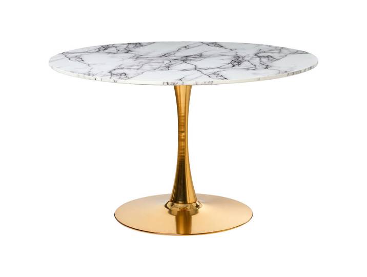 Beliani Esstisch Weißer Marmor 120/120 cm Boca, Rund, 120x74x120 cm, Esszimmer, Esstische