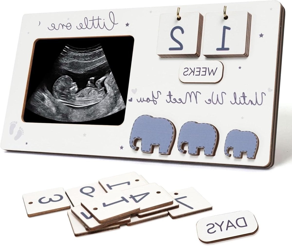 Echografie Fotolijst Zwangerschap Countdown voor Baby Aankondiging met Cijfers - Wit