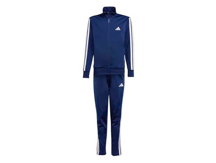 adidas Unisex Kids ESSENTIALS CLIMACOOL STRIPES TRACKSUIT, dark blue/white, 13-14 Years