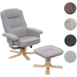 Relaxsessel M56, Fernsehsessel TV-Sessel mit Hocker, Stoff/Textil, FSC®-zertifiziert ~ hellgrau