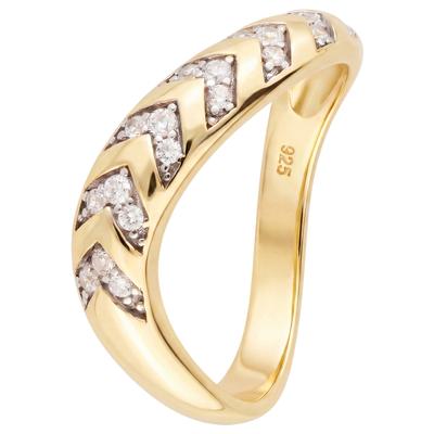 Fingerring JOBO "Ring Welle geschwungen" Gr. 58, gold (vergoldet), Fingerringe, Damen, 58, Silber 925 (Sterlingsilber), Fingerring, 925 Silber vergoldet mit 21 Zirkonia