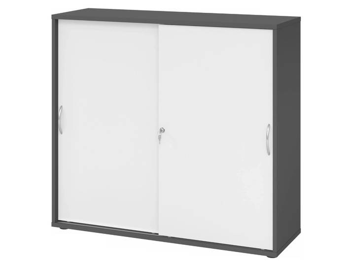 BETA S 1753S Schiebetürenschrank 3 OH Bogengriff Metall Graphit/Weiß