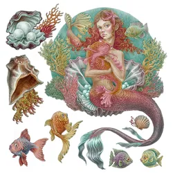 WANDAUFKLEBER 130x129cm - Meerjungfrauen-Zeichentrickwelt