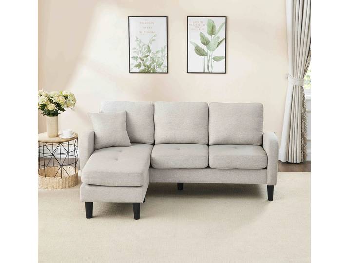 Canapé D'Angle Multifonction L-form\,3 Places\, Tissu Respirable Coton-lin\, 166x118x77cm\, Modulaire\,beige