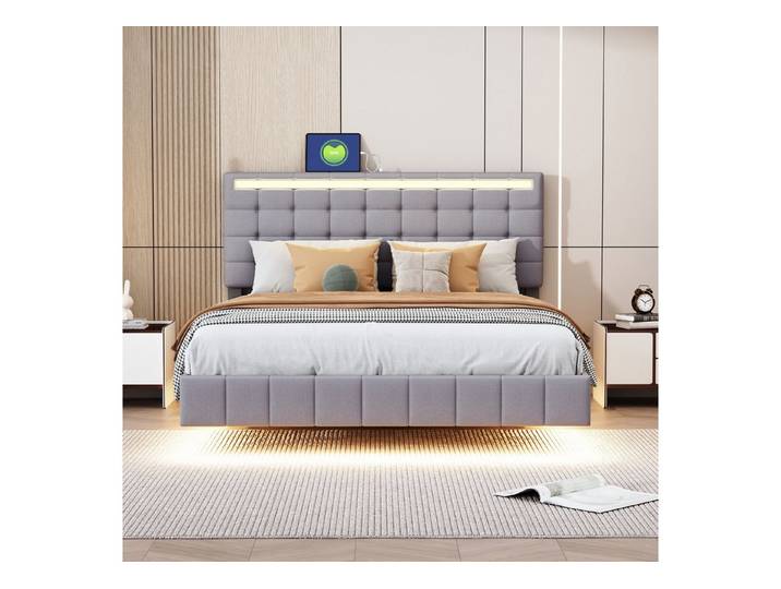 STILVORA Polsterbett 140x200 Bettgestell mit Matratze,Jugendbett mit LED-Beleuchtung, Mit Matratze