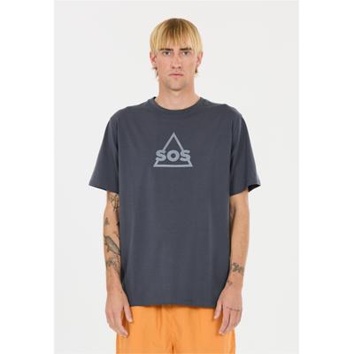 Funktionsshirt SOS "Kvitfjell", Herren, Gr. S, grau, 94% Baumwolle, 6% Elasthan, bedruckt, unifarben, normal, Rundhals, Shirts Funktionsshirt, mit biologischer Baumwolle und subtilem SOS-Print