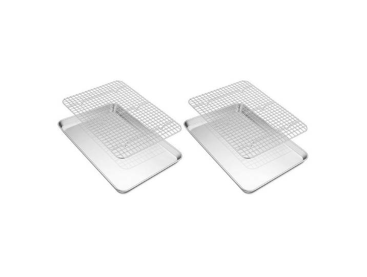 LuxusKollektion Backblech Backblech mit Abkühlgitter Edelstahl 2er-Set 40,4x30,6x2,5cm, Metall