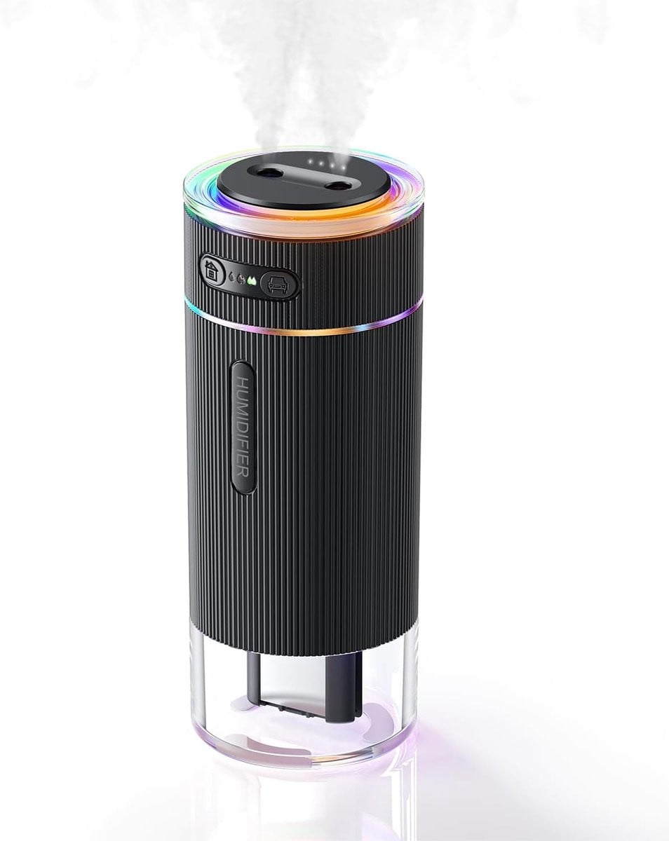 WSKEN Ultrasonische Mini Luchtbevochtiger met Dubbele Nozzle en Mood Lighting - Zwart en Multicolor