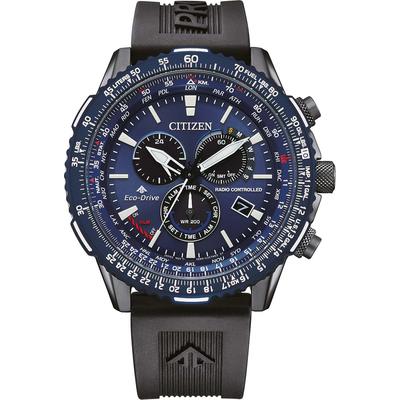 Funkchronograph CITIZEN "Promaster Sky", schwarz (schwarz, blau), Armbanduhren, Herren, schwarz, Armbanduhr, Herrenuhr, Solar, Stoppfunktion, bis 20 bar wasserdicht