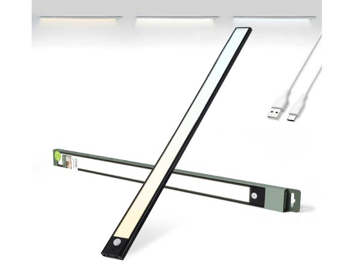 Brendz Keukenverlichting Onderbouw LED\, Onderbouwverlichting\, 60cm\, USB-C Oplaadbare Led-Strip\, 4400mAh\, 3 Kleurtemperaturen\, Dimbaar\, Magnetisch\, Keukenverlichting Draadloos\, Kastverlichting\, Puyo Zwart