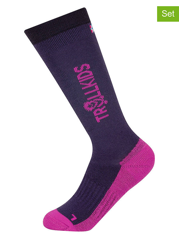 Trollkids 2er-Set: Ski-/ Snowboardsocken "Kids Ski" in Lila - 31-34