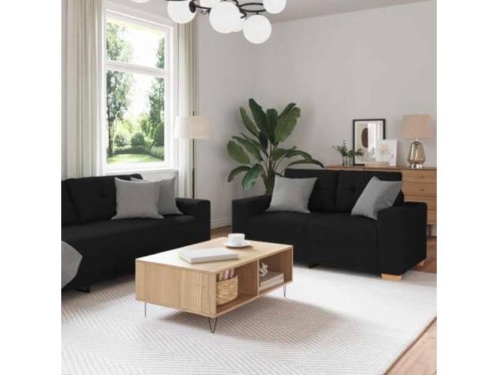 ZQQLVOO Sofa-Set 2-teilig mit Kissen, Schwarz Polyesterbezug, Holz-Metall-Rahmen, Breite Armlehnen, Für Wohnzimmer, Büro