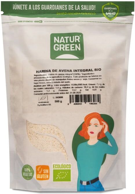 NaturGreen Farinha De Aveia Integral Sem Glúten Bio 500g