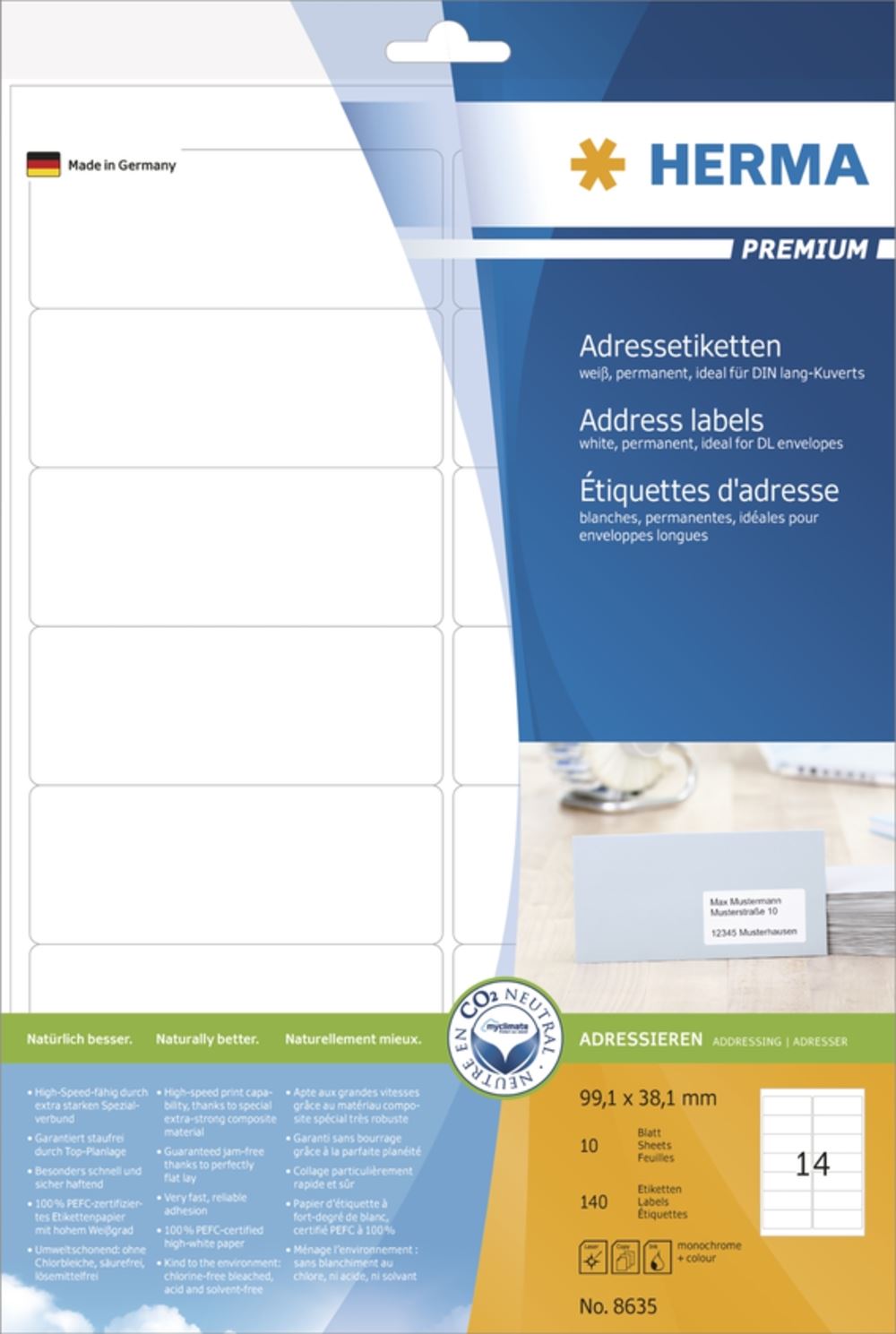 Herma 8635 premium Adressetiketten 9.91x3.81 cm (16 Blatt (640 Etiketten))