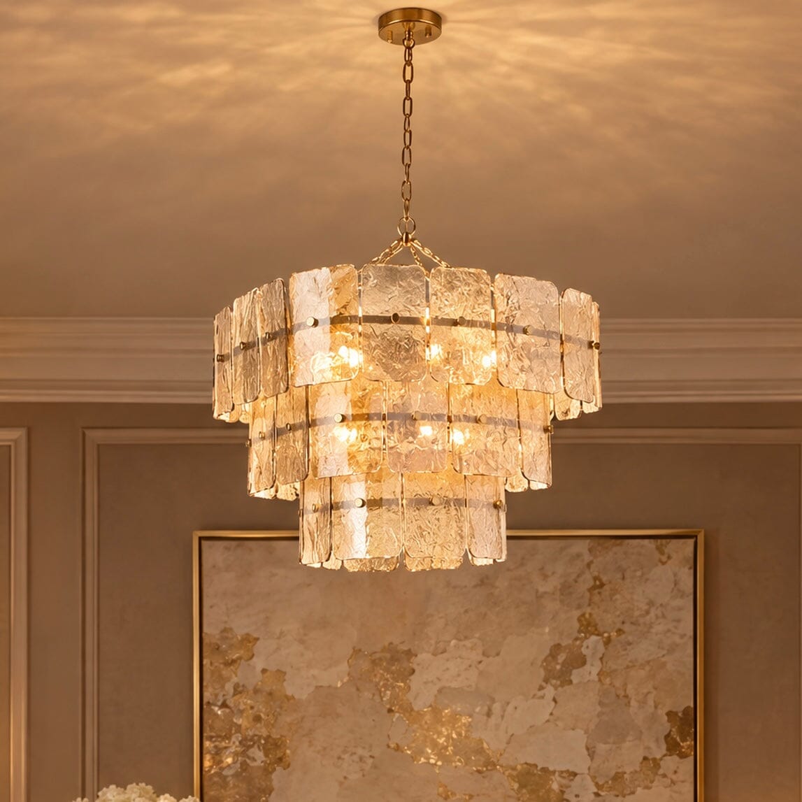 Hattie Champagne Tinted Glass 3 Tier Chandelier